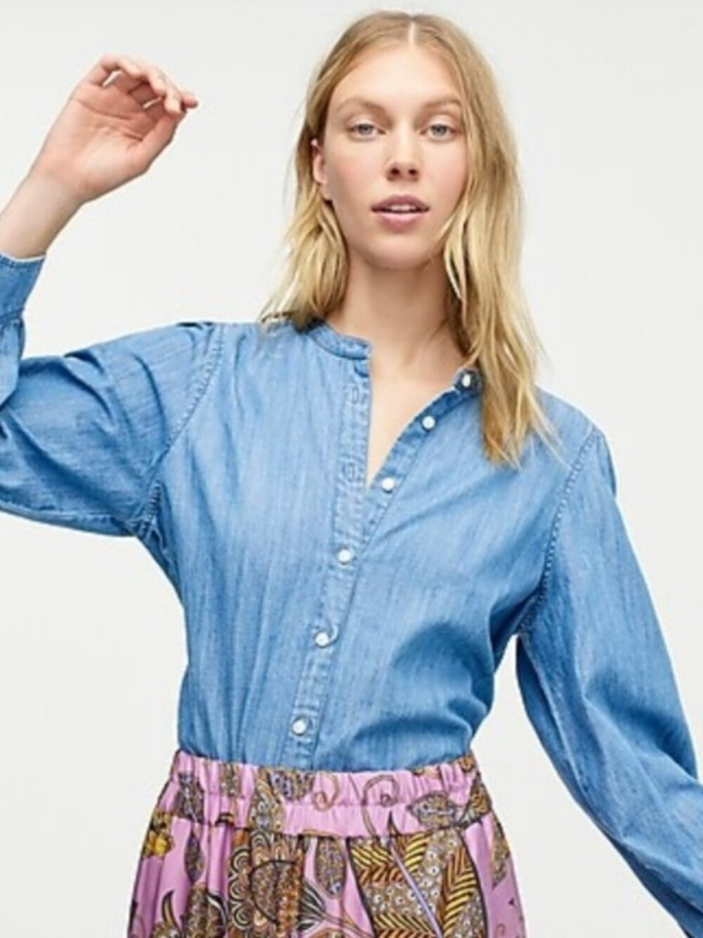 Western Chambray Denim Button-Up Point Sur Size Large Cottage Prairie Boho Prep